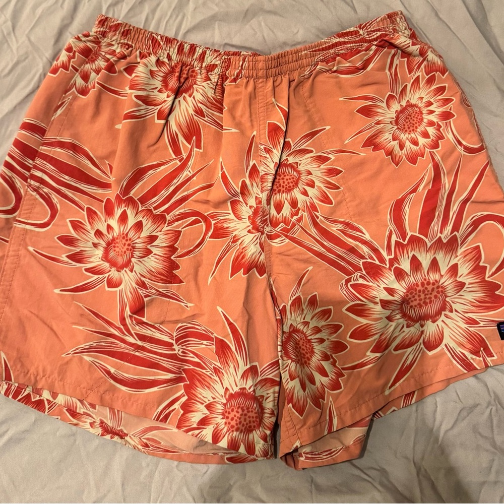 Patagonia Orange and Red Swim Trunks Lightweight Elastic Fit